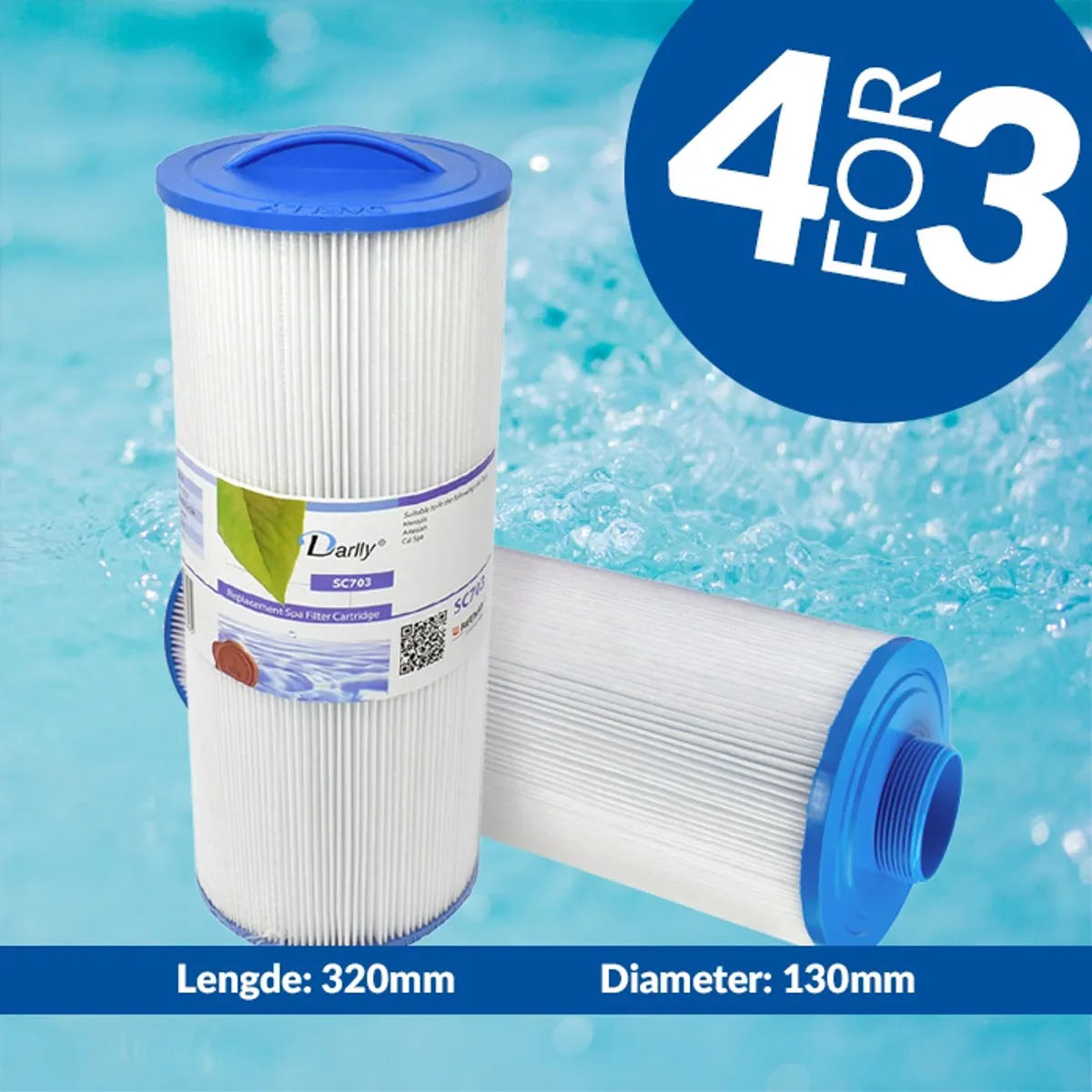 Spa filter 35 sq. ft. fingjenget, vaskbart (4pk - spar 25%!)