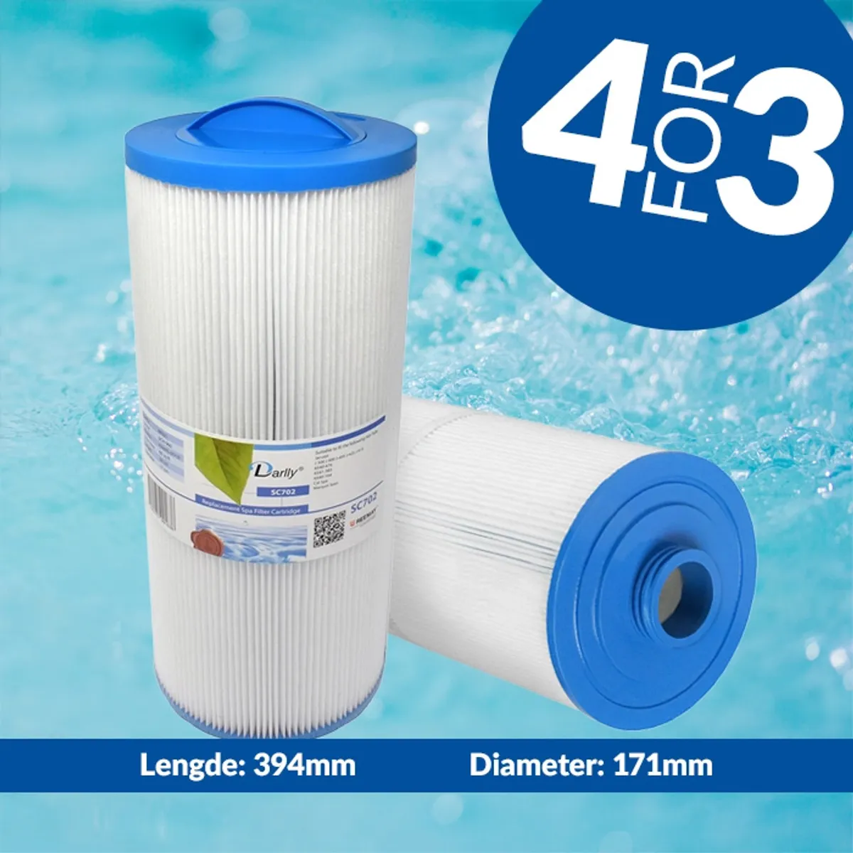 Spa filter 60 sq. ft. grovgjenget, vaskb. SC702 (4pk - spar 25%)