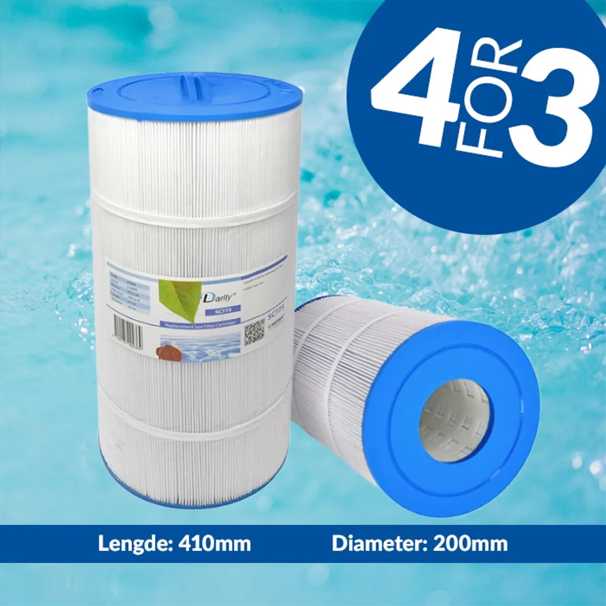 Spa filter 100 sq. ft. u/ gjenger, vaskbart (4pk - spar 25%)