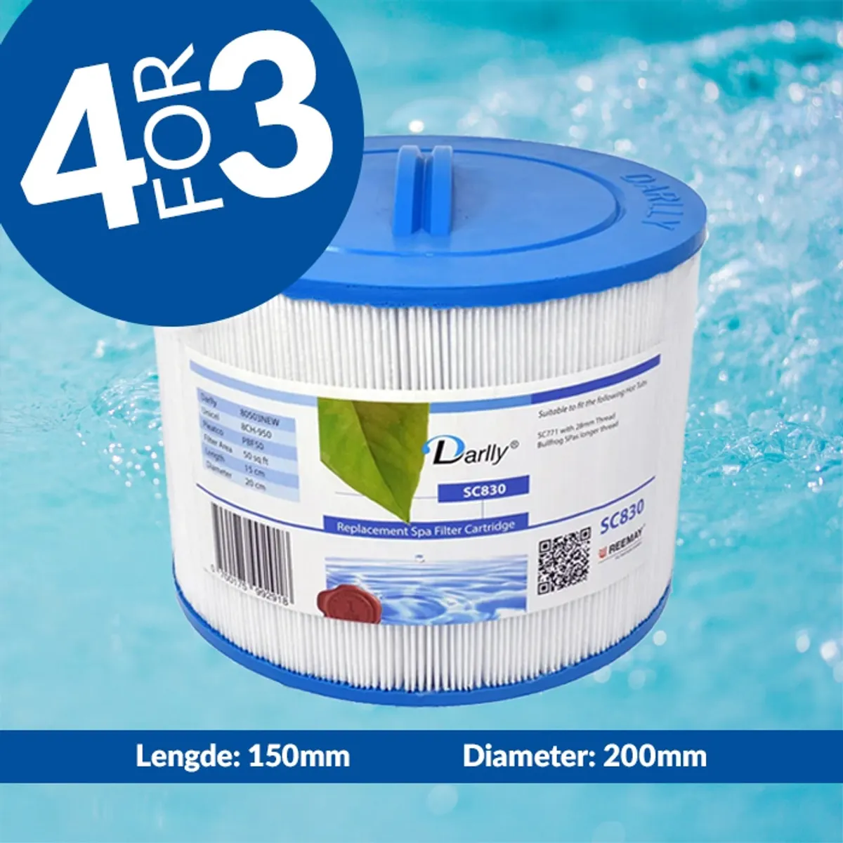 Spa filter 50 sq. ft. m/ grove gjenger, SC830 (4pk - spar 25%)