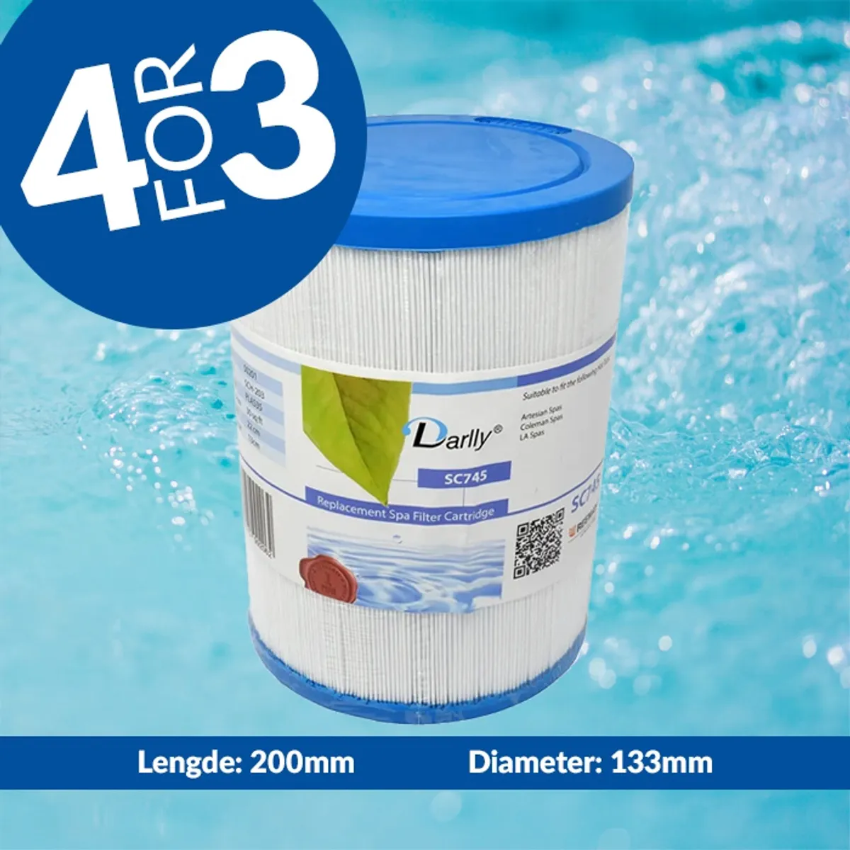 Spa filter 30 sq. ft. m/ fine gjenger, SC745 (4pk - spar 25%)